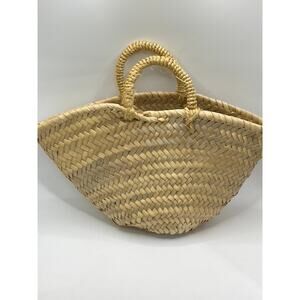 UNBRANDED Women's Tan Handwoven Straw Basket Tote Bag